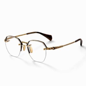classic crown panto half rim optical frames with intricate 3d engraving