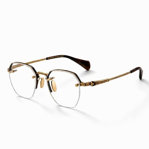 classic crown panto half rim optical frames with intricate 3d engraving
