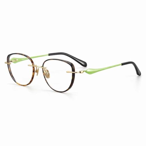 Mellume round tortoise shell glasses frames with neon green temples
