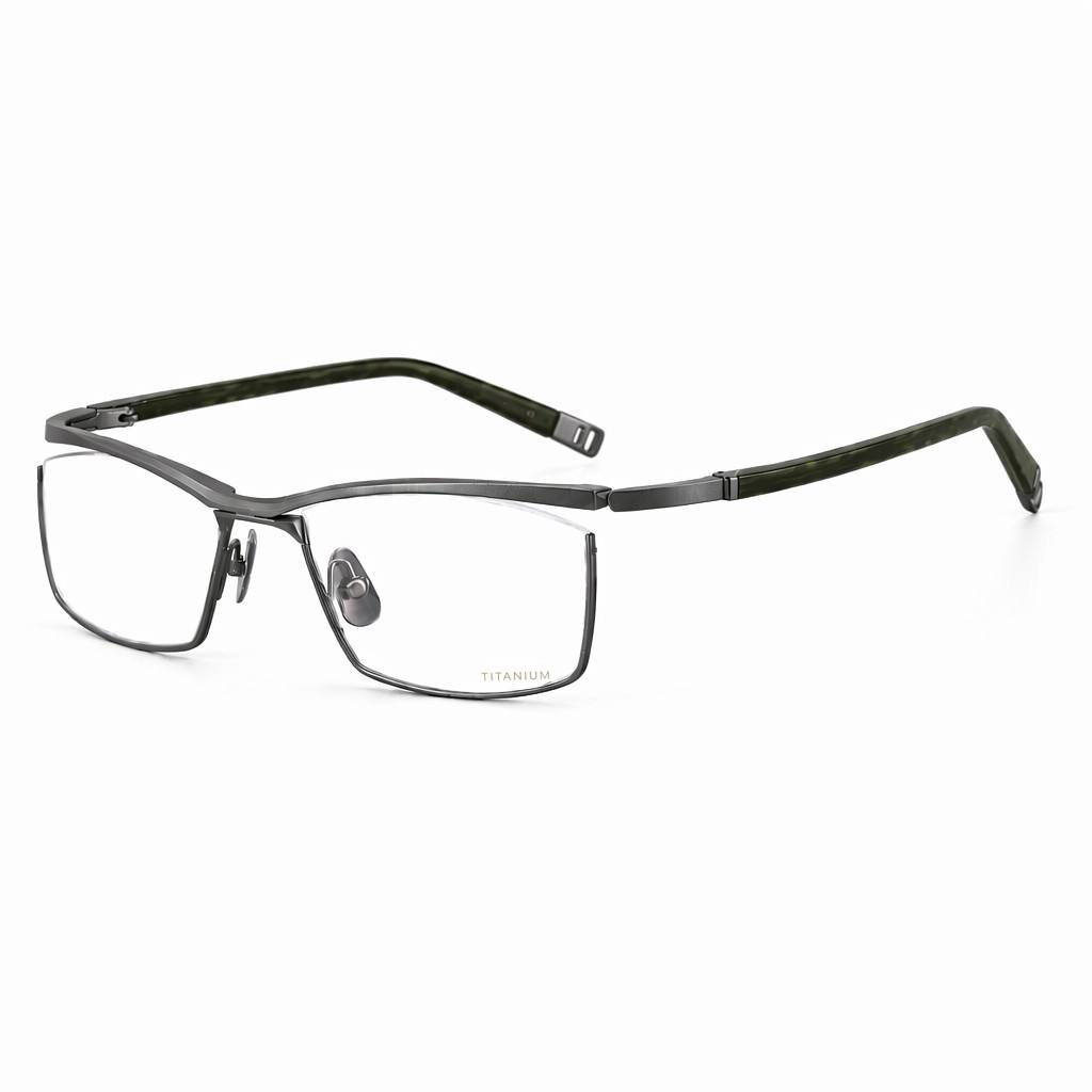 Mellume Titanium Floating Half Rim Glasses Front View Titanium floating half rim optical frames in gunmetal IP plating