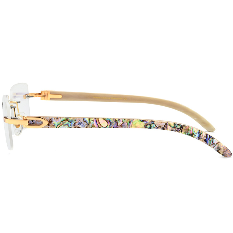 Custom Genuine Shell Inlay Rimless Buffalo Horn Glasses Side View Custom Genuine Shell Inlay Rimless Buffalo Horn Glasses Side View - Custom Eyewear Manufacturer