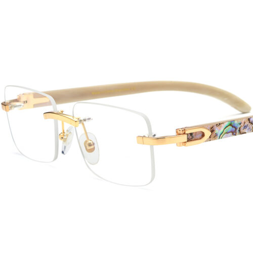 Custom Genuine Shell Inlay Rimless Buffalo Horn Glasses Detail View - Custom Eyewear Manufacturer