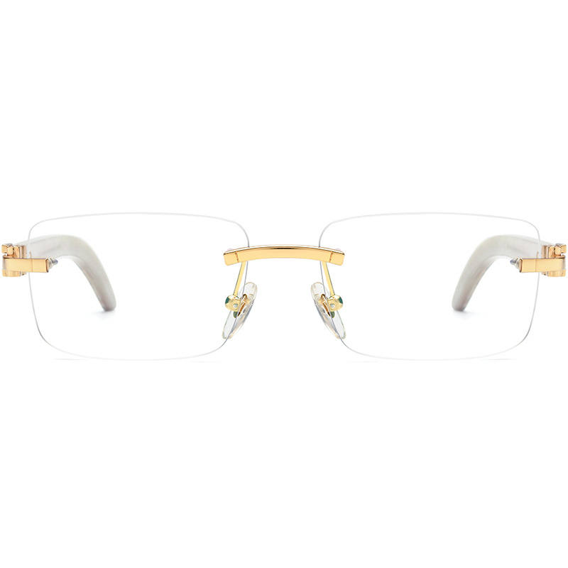 Custom Genuine Shell Inlay Rimless Buffalo Horn Glasses Front View Custom Genuine Shell Inlay Rimless Buffalo Horn Glasses Front View - Custom Eyewear Manufacturer