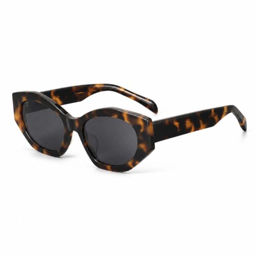Custom Premium Polygon Tortoise Acetate Sunglasses UV400 Main View - Custom Eyewear Manufacturer