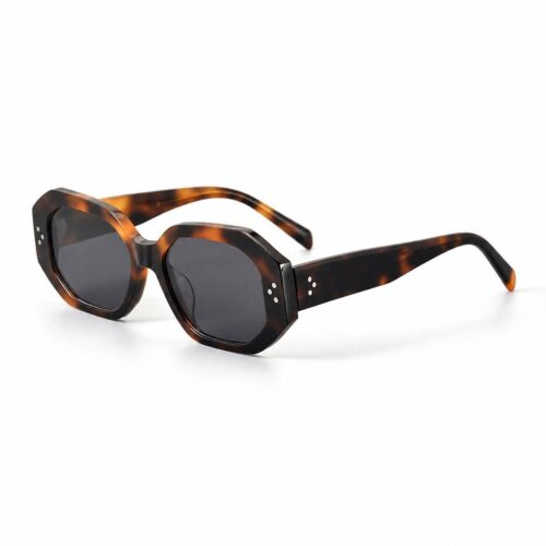 Custom Premium Tortoise Octagon Acetate UV400 Sunglasses Side View - Custom Eyewear Manufacturer