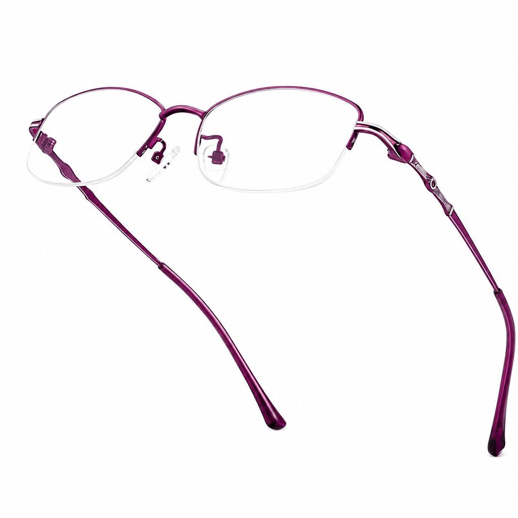 Custom Women Progressive Multifocal Reading Glasses Semi Rimless Purple Temple Detail Custom Women Progressive Multifocal Reading Glasses Semi Rimless Purple Temple Detail - Custom Eyewear Manufacturer
