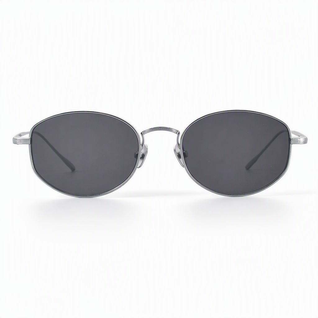 Custom Pure Titanium Grey Oval Sunglasses with Silver IP Vacuum Plating Front View Custom Pure Titanium Grey Oval Sunglasses with Silver IP Vacuum Plating Front View - Custom Eyewear Manufacturer
