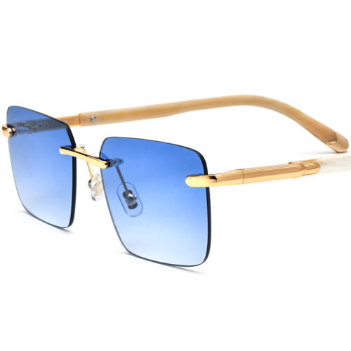 Custom Rimless Buffalo Horn Sunglasses Blue Gradient Lenses - Custom Eyewear Manufacturer