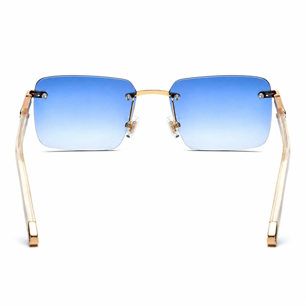 Custom Rimless Buffalo Horn Sunglasses Blue Gradient Lenses Top View Custom Rimless Buffalo Horn Sunglasses Blue Gradient Lenses Top View - Custom Eyewear Manufacturer