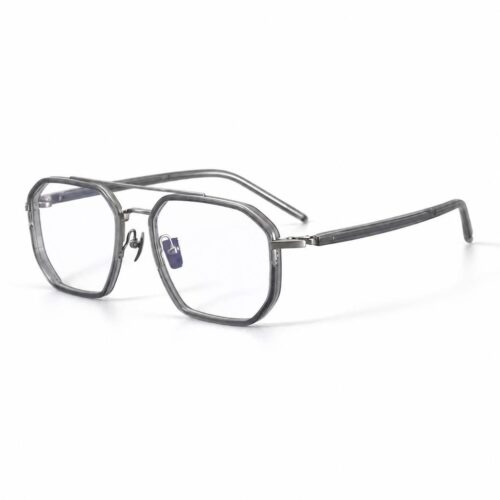 Custom Titanium Acetate Double Bridge Polygon Optical Frames with Reverse R Hinge Side View - Custom Eyewear Manufacturer
