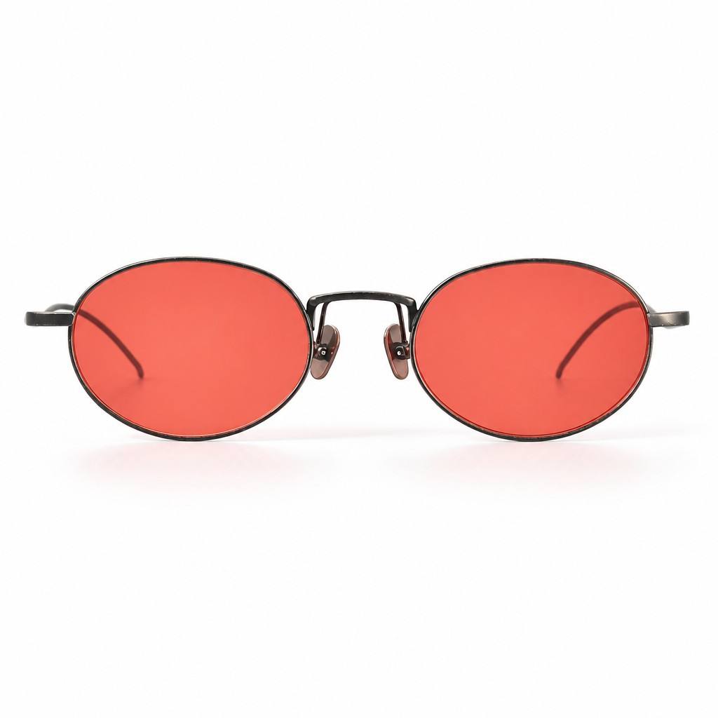 Custom Ultra Light Pure Titanium Sunglasses with Red Tinted Lenses Front View Custom Ultra Light Pure Titanium Sunglasses with Red Tinted Lenses Front View - Custom Eyewear Manufacturer
