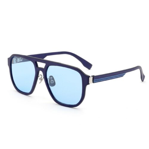 Blue Lens Carbon Fiber Aviator Double Bridge Sunglasses Side View - Contract Eyewear Manufacturer