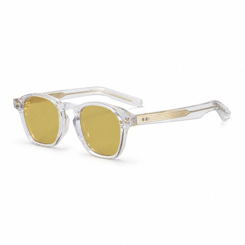 Clear Acetate Square Sunglasses Lemon Yellow Lens Side View - Custom Eyewear Manufacturer