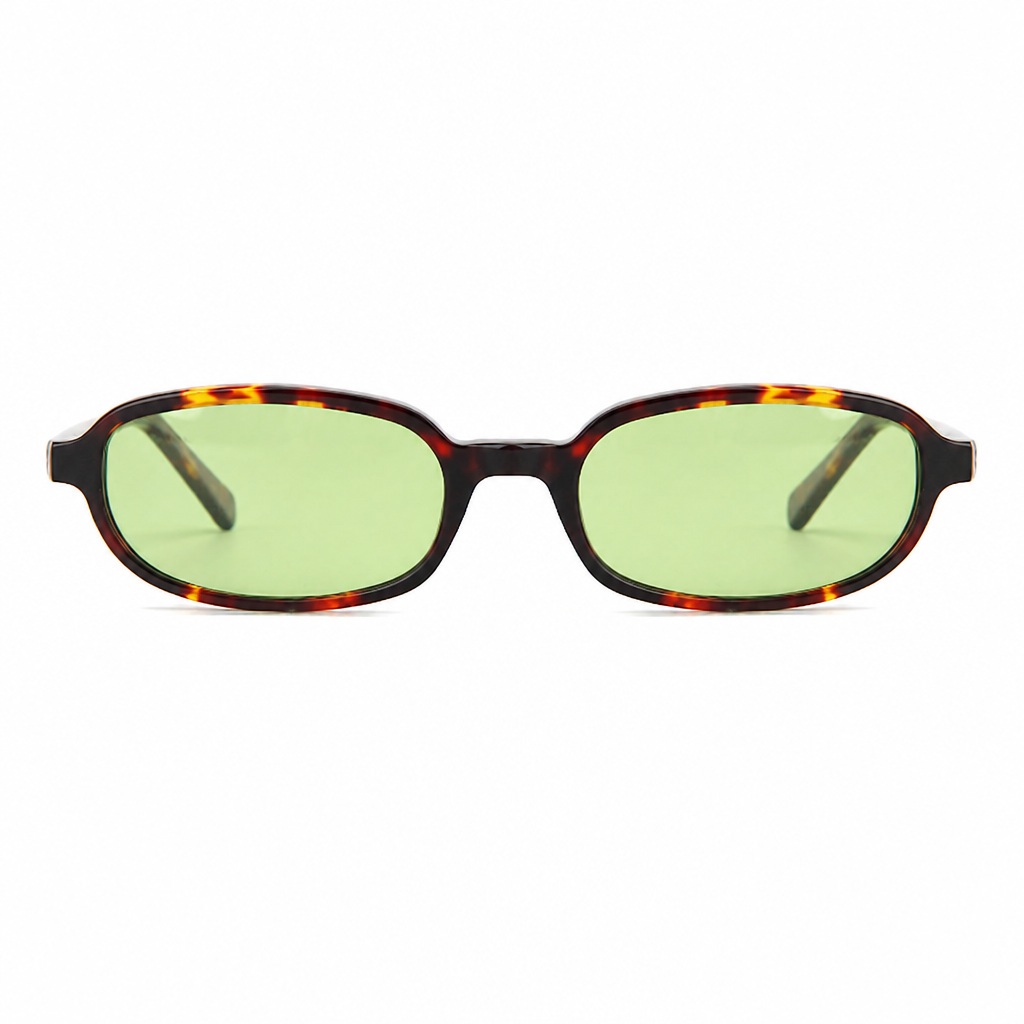 Daily Streetwear Retro Oval Acetate Sunglasses Narrow Frame Green Lens Front View Daily Streetwear Retro Oval Acetate Sunglasses Narrow Frame Green Lens Front View - Contract Eyewear Manufacturer