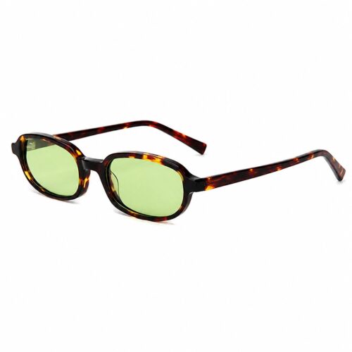 Daily Streetwear Retro Oval Acetate Sunglasses Narrow Frame Green Lens Side View - Precision Eyewear Factory