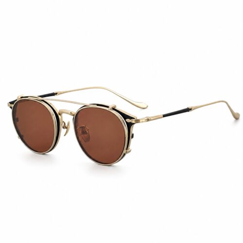 Hand-Carved Titanium Clip-On 2-in-1 Round Sunglasses Side View - OEM/ODM Eyewear Factory