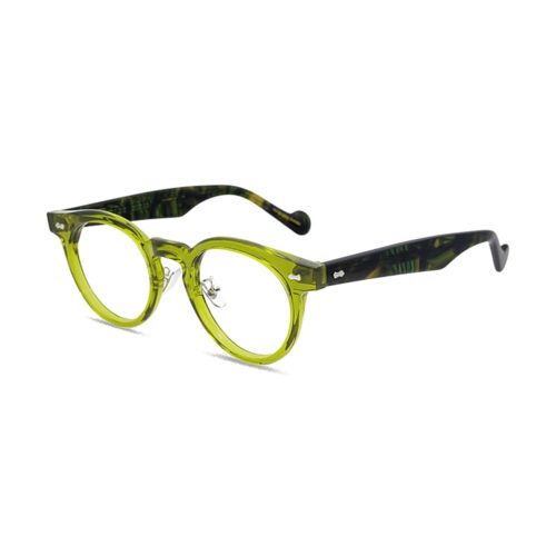 Olive Green Acetate Round Eyeglasses Frame Prescription Glasses MEEW131 Side View - Contract Eyewear Manufacturer