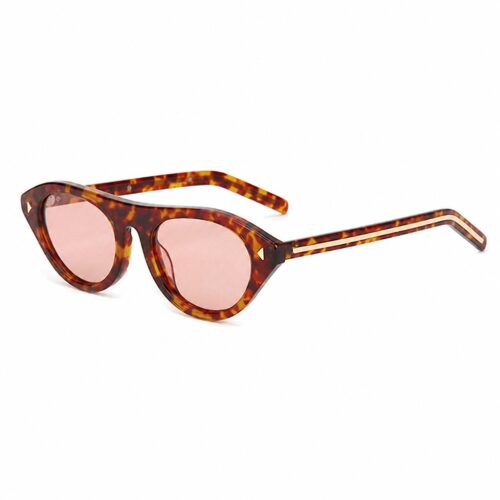Polarized Cat Eye Acetate Sunglasses Metal Line Pink Tint Side View - Custom Eyewear Manufacturer