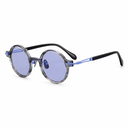 Pure Titanium Retro Round Sunglasses Blue Lenses Side View - OEM/ODM Eyewear Factory