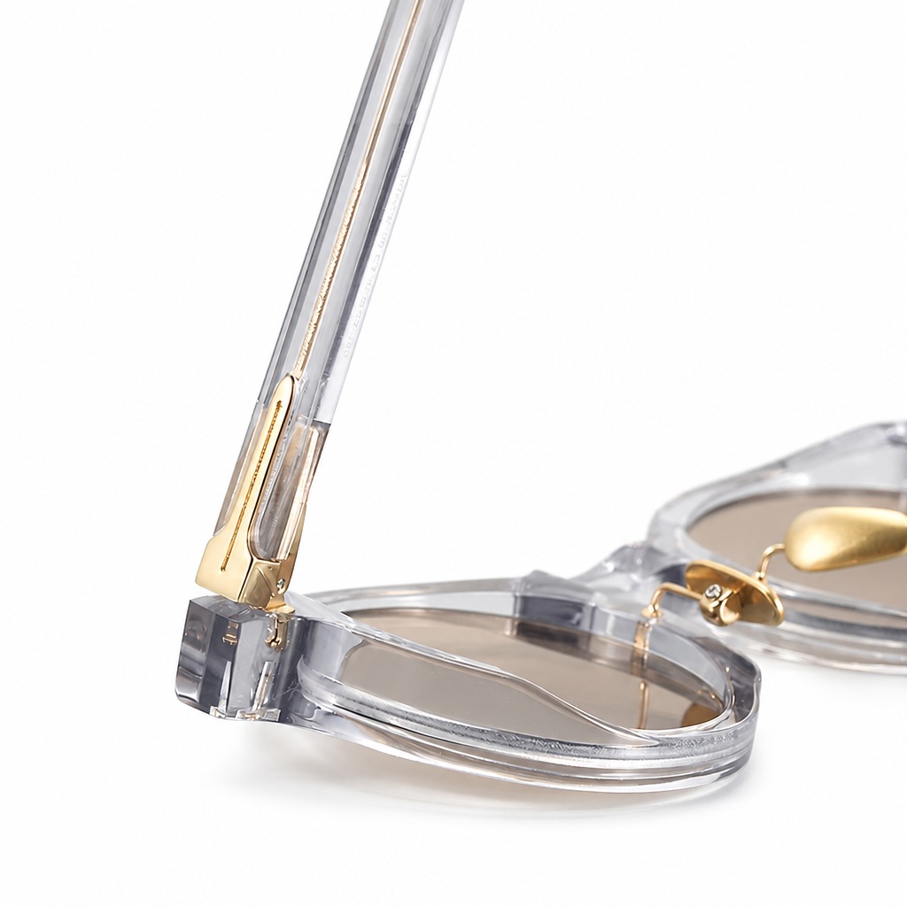 Round Crystal Clear Acetate Sunglasses Hinge Detail Round Crystal Clear Acetate Sunglasses Hinge Detail - Precision Eyewear Factory