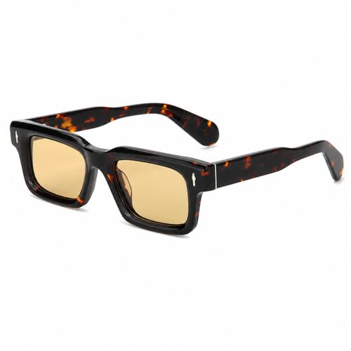 Small Rectangular Acetate Sunglasses Amber Lens Side View - Precision Eyewear Factory