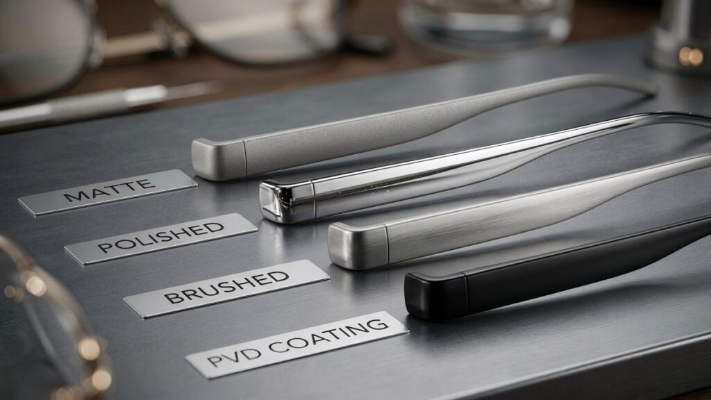 Titanium Eyewear Frame Surface Finishes Samples - Precision Eyewear Factory