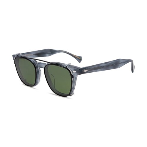 Square Acetate Vintage Retro UV400 Sunglasses Grey Frame Green Lens Hero View - Precision Eyewear Factory
