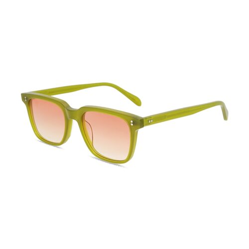 Square Acetate Vintage Retro UV400 Sunglasses Olive Green Frame Pink Gradient Lens Hero View - Precision Eyewear Factory