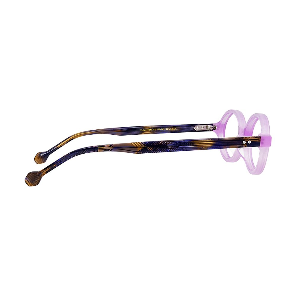 Retro Oval Two Tone Lavender Prescription Frame MEEW146 Temple Display Retro Oval Two Tone Lavender Prescription Frame MEEW146 Temple Display - White Label Eyewear Supplier