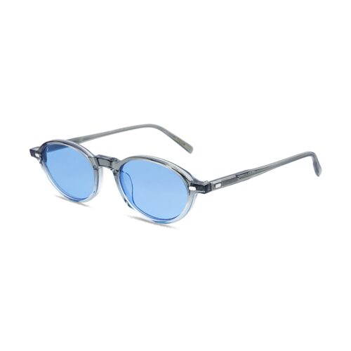 Smoky Grey Oval Acetate Sunglasses Blue Tint Lenses MEEW153 Side View - Contract Eyewear Manufacturer